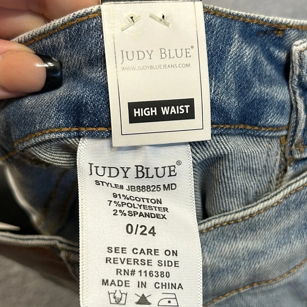 Judy Blue Boyfriend Jeans Womens 0/24 High Rise Utility Pocket Light Blue Denim